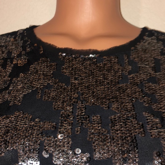 FURY Black Semi Sheer Silver Sequin Crop Top - Picture 3 of 8
